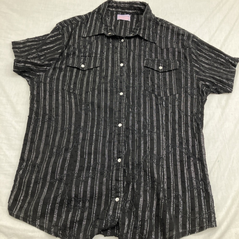 Ransom Ranch Womens Western Shirt Black Short Sleeve Snap Front Rodeo Country